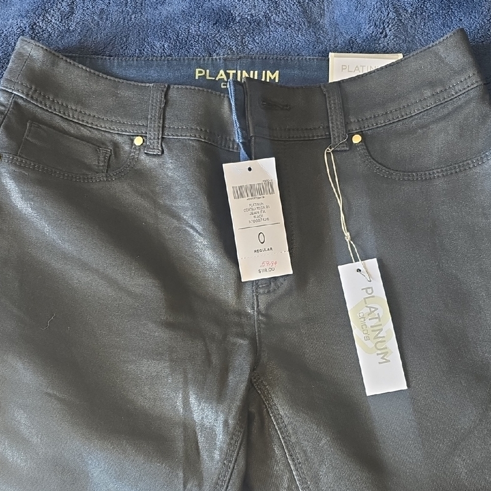 Chicos Platinum Coated Jeans Size 0